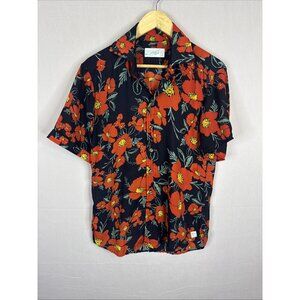 Seaplane USA Floral Hawaiian Shirt Red Orange Black Made In USA Men’s Small